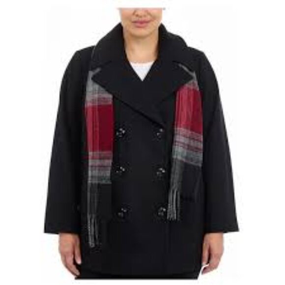 NWT - London Fog Woll Blend Double Breasted Peacoat With Scarf - Picture 5 of 8